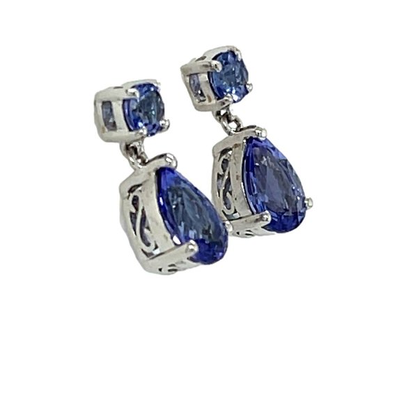Tanzanite Teardrop Dangling Earrings in 18K White Gold - Picture 3 of 3